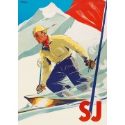 Skidåkare i fjällen SJ 1938, affisch 21x30cm
